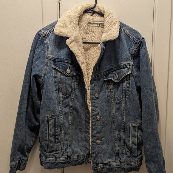 Topshop Moto Sherpa Denim Jacket - Size 4 - Picture 3 of 4